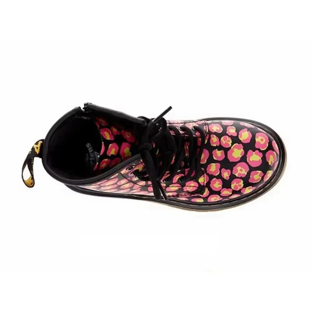 Dr. Marten’s Leopard Print Side Zipper Lace Up Girls’ Combat Boots Size 6